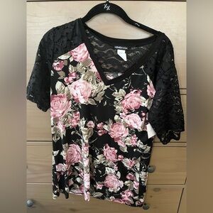 Hemish USA Black Floral Lace Sleeve Top NWT from original boutique purchase